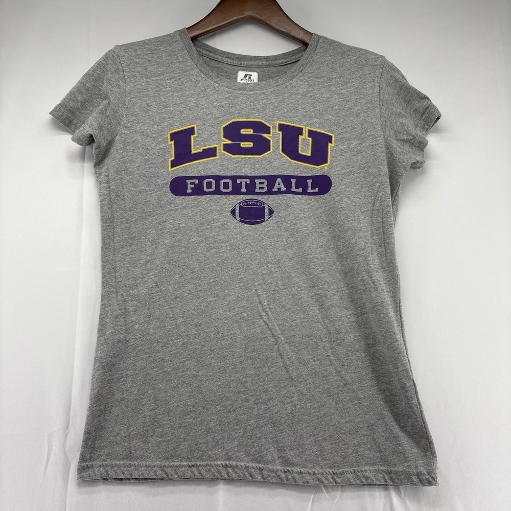 Russell Athletics Women's‎ LSU Football T-Shirt Size Large Gray Short Sleeve